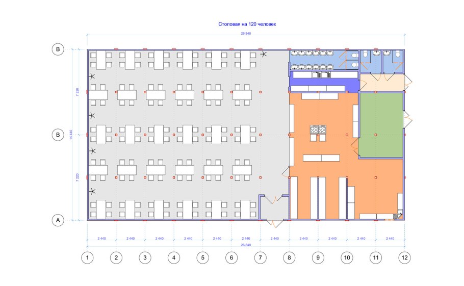 План кафе на 100 посадочных мест