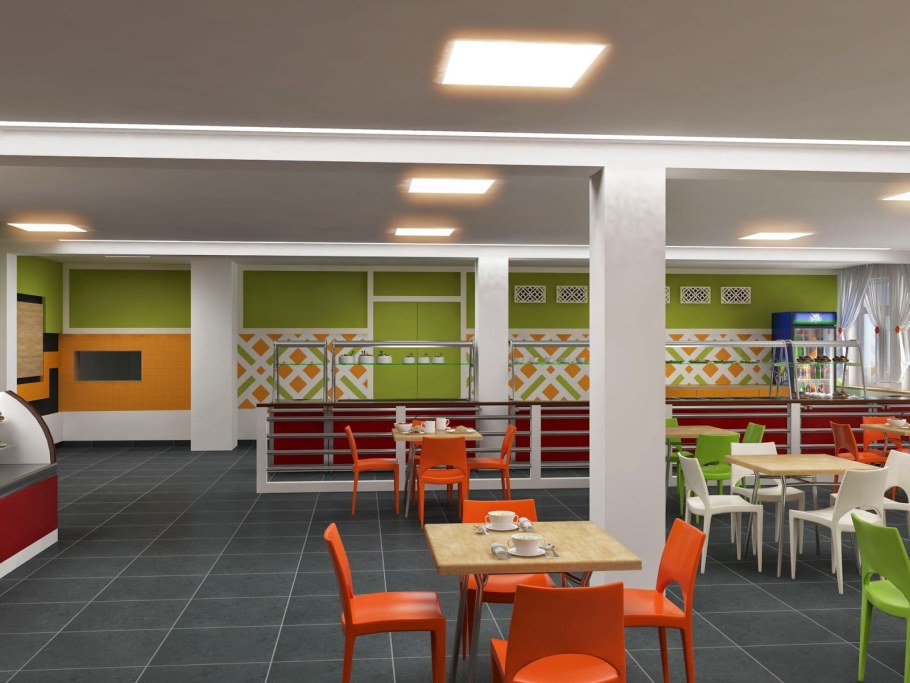 Интерьер школьной столовой