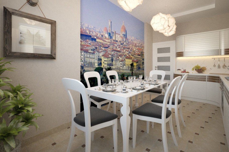 Фрески в интерьере кухни