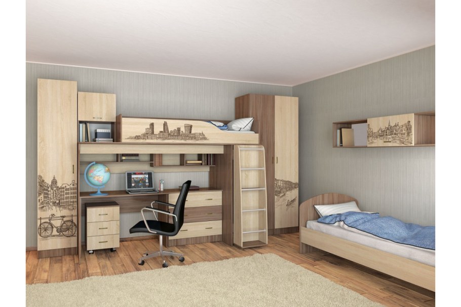 Спальня Орион. Кровать ясень шимо/дуб сонома