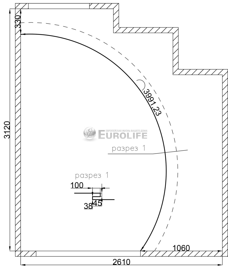 Чертеж сечение двухуровневого потолка