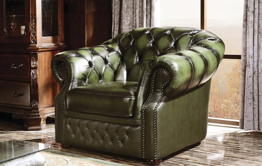 Диван Честер зеленый кожа