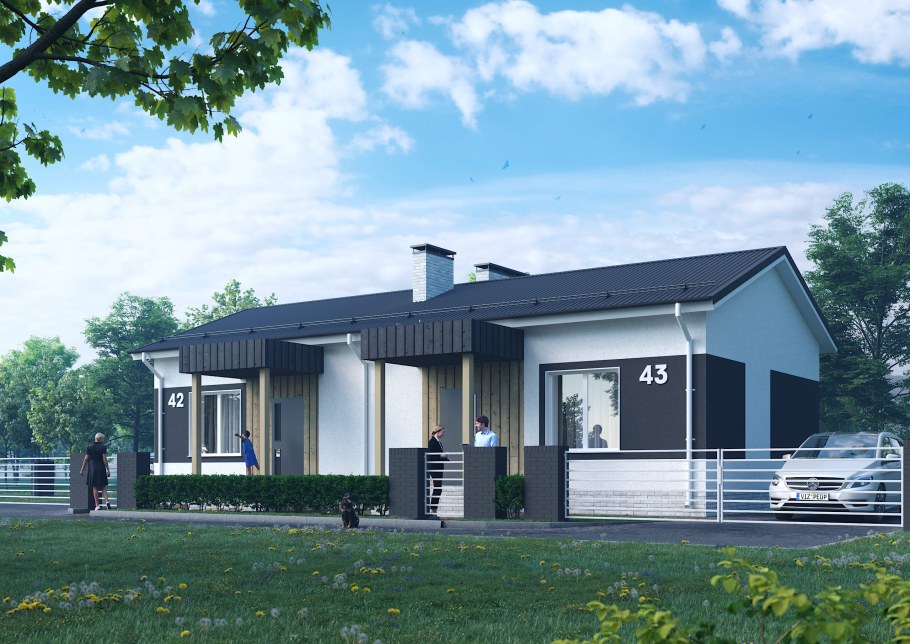 Четырехквартирный одноэтажный дом