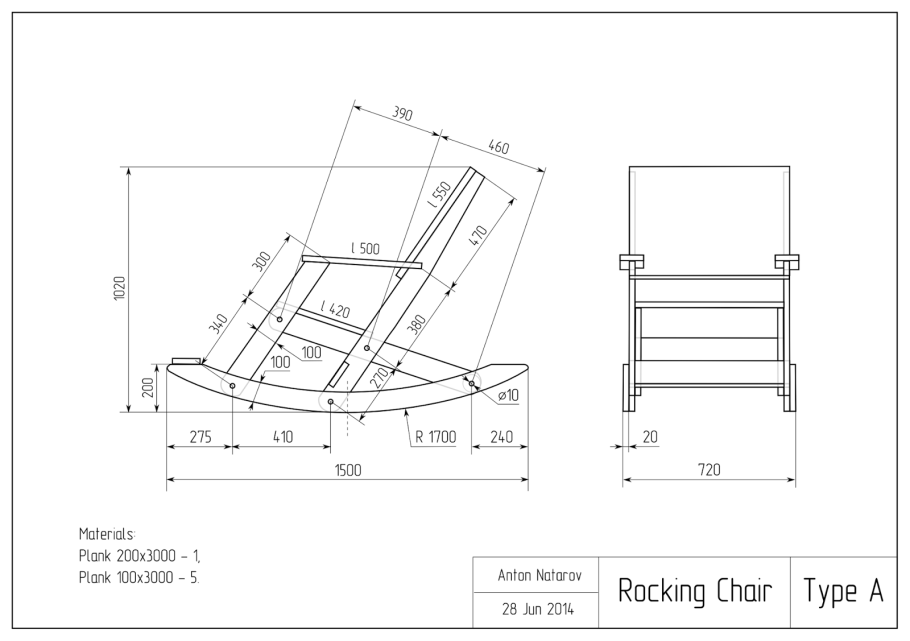 Кресло качалка вид сбоку чертеж