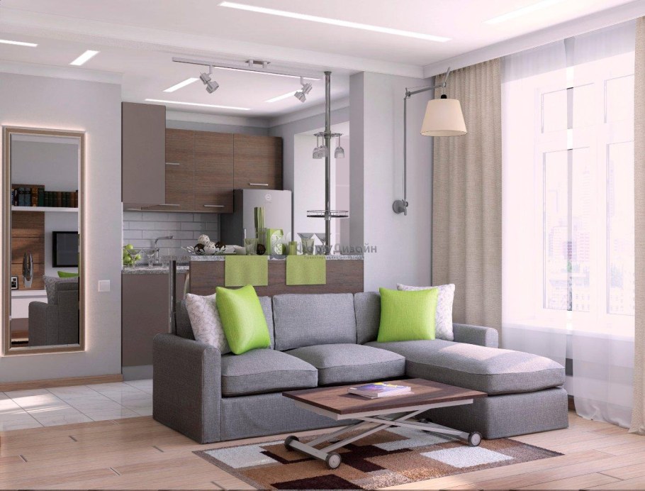 Кухня с гостинной 30кв м лофт