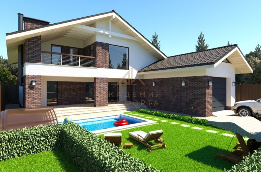 Двухэтажный дом с бассейном и гаражом