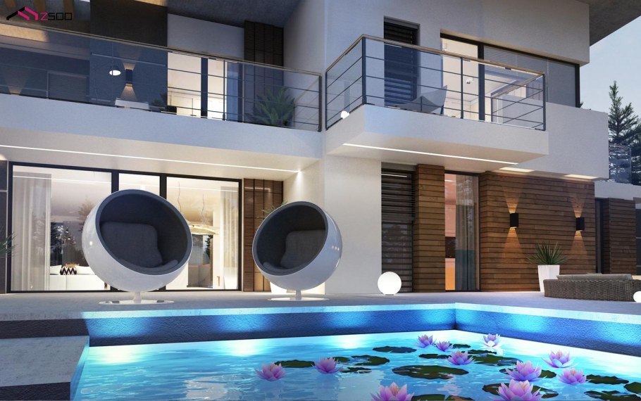 Двухэтажный дом с бассейном