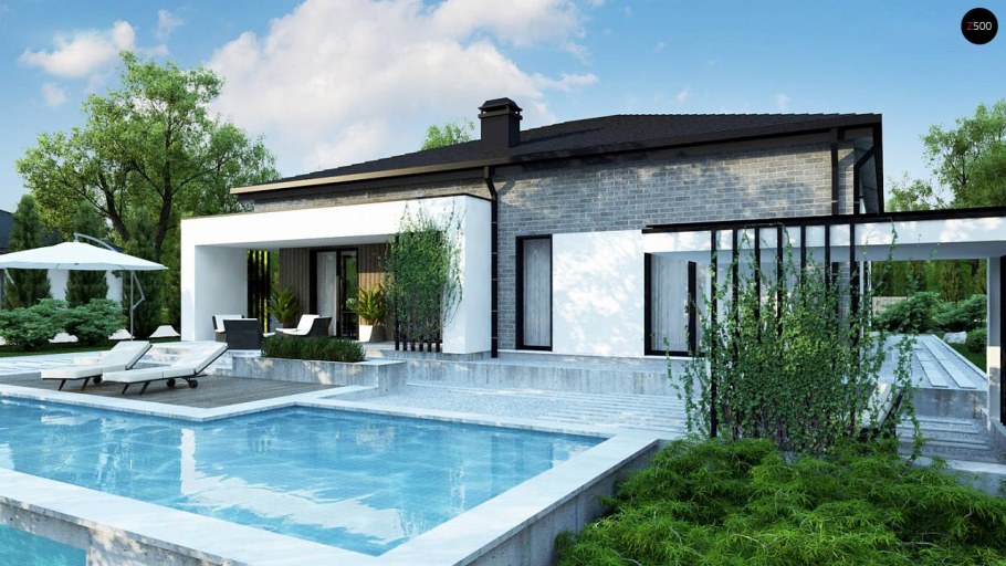 Двухэтажный дом с бассейном