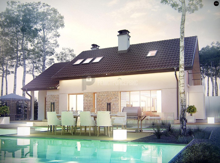 Дом с мансардой и бассейном
