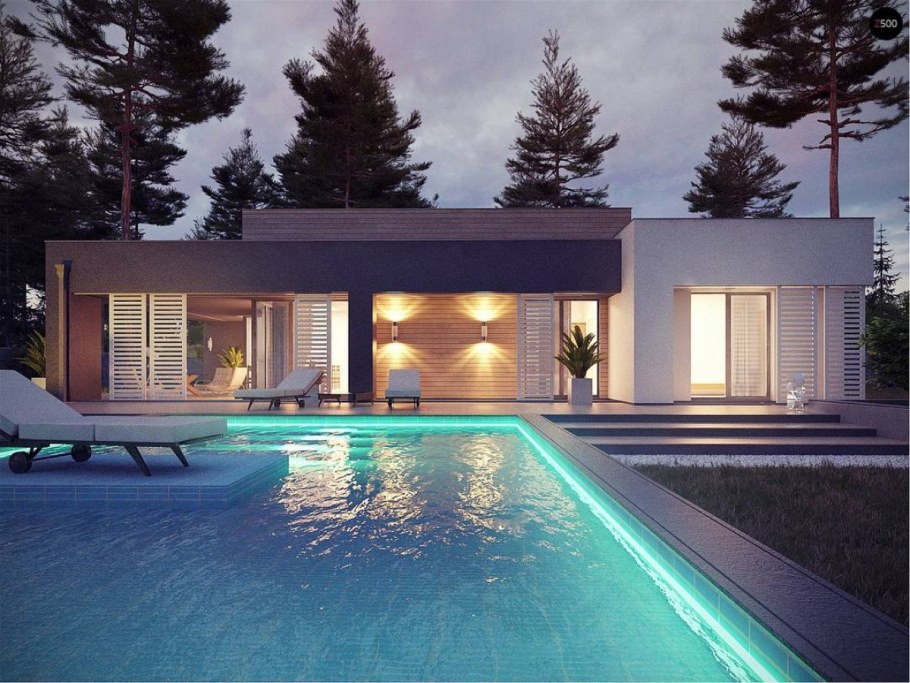 Одноэтажное здание хайтек с плоской кровлей