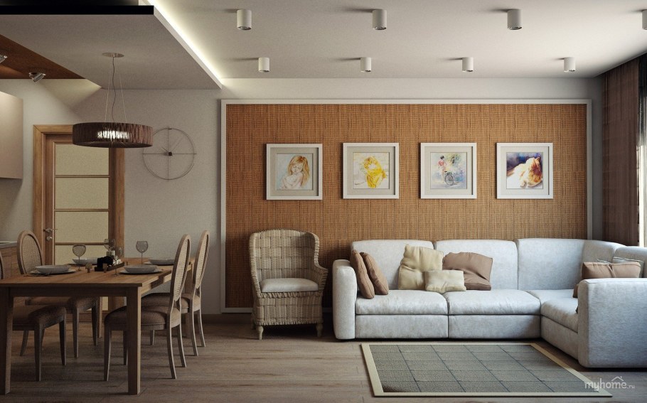 Гостиная со столом и диваном