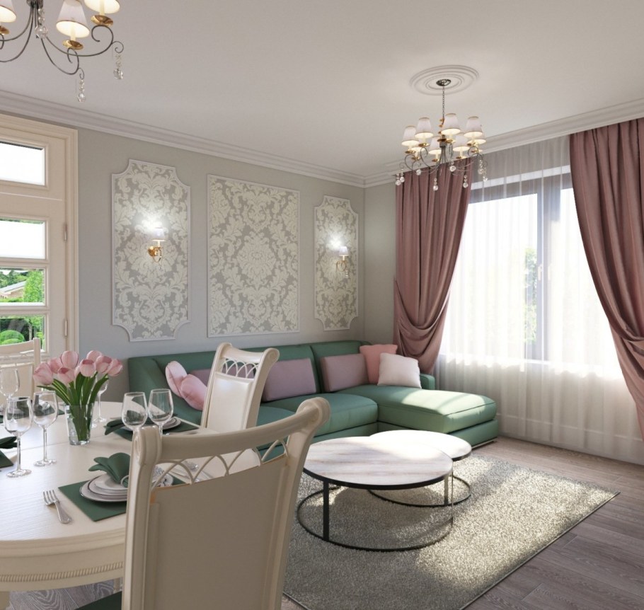 Гостиная с обеденной зоной Неоклассика