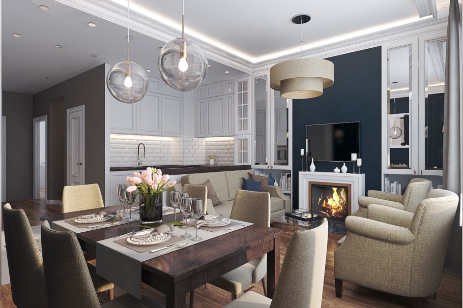 Гостиная с красным диваном