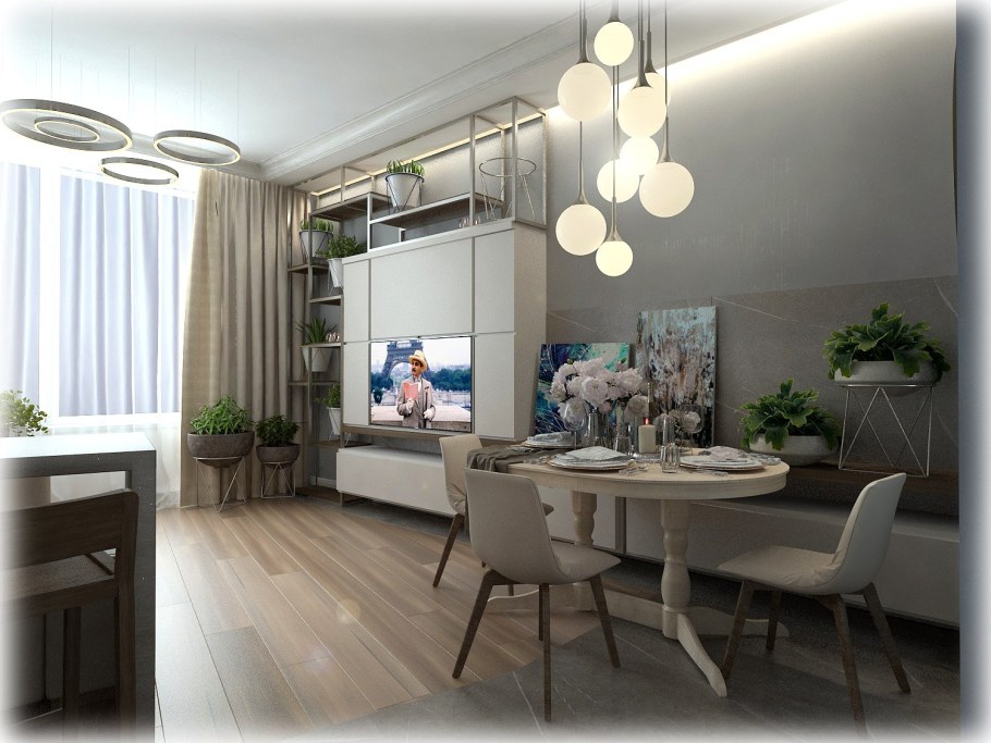 Гостиная совмещенная со столовой