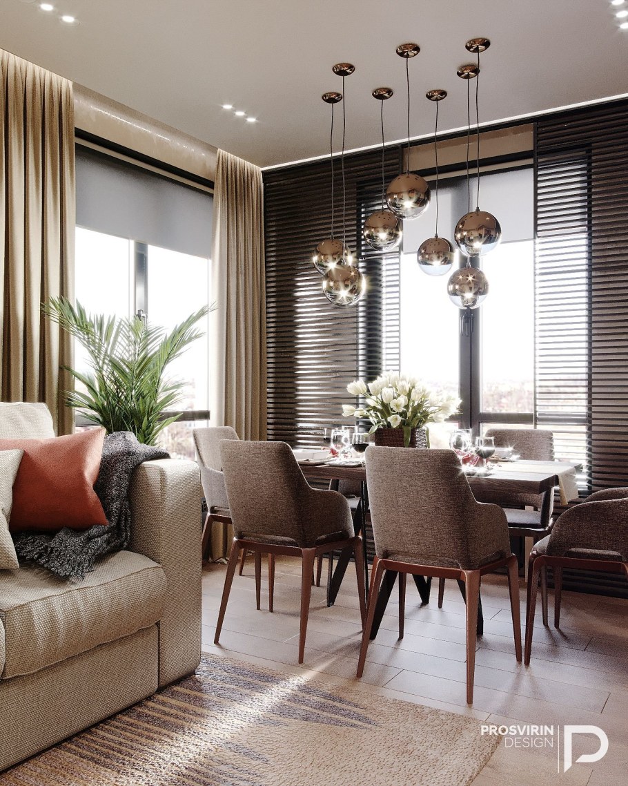 Кухня гостиная с круглым столом