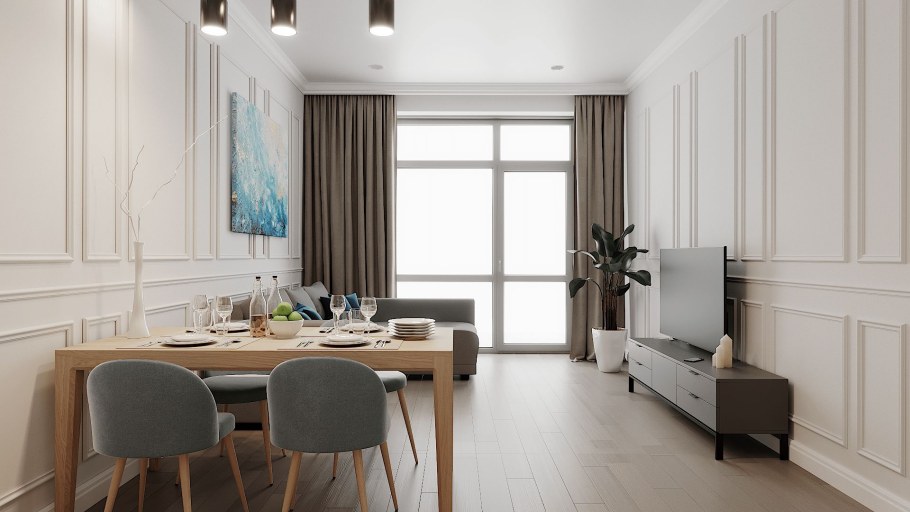 Гостиная с обеденным столом 17 кв