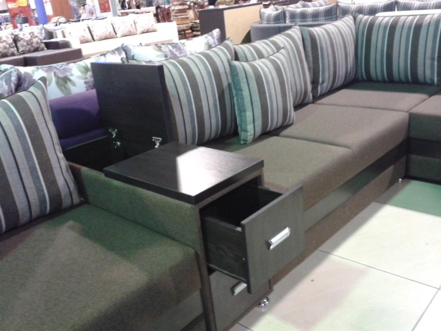 Диван с ящиками в подлокотнике угловой прямой