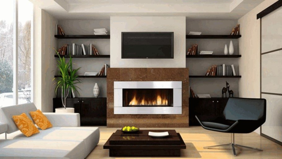 Камин встроенный в полку