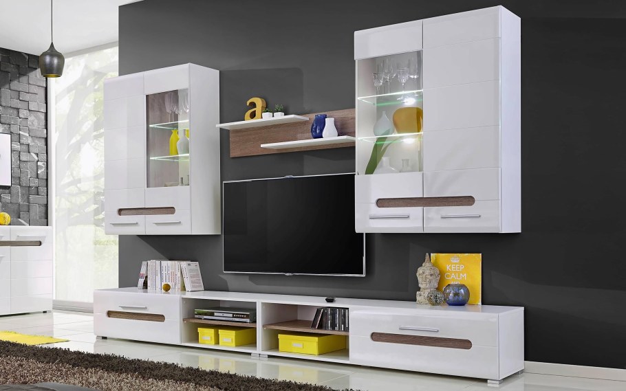 Стенка "Fit" модуль-2 шкаф со стеклом Анкор белый