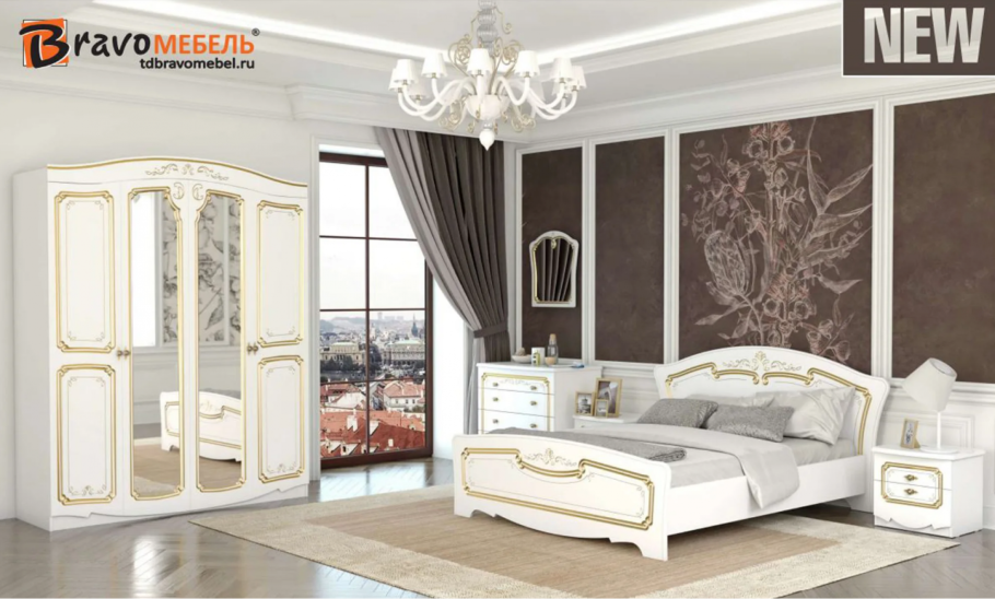 Спальный гарнитур Лотос ШР-4 белый жемчуг Браво мебель