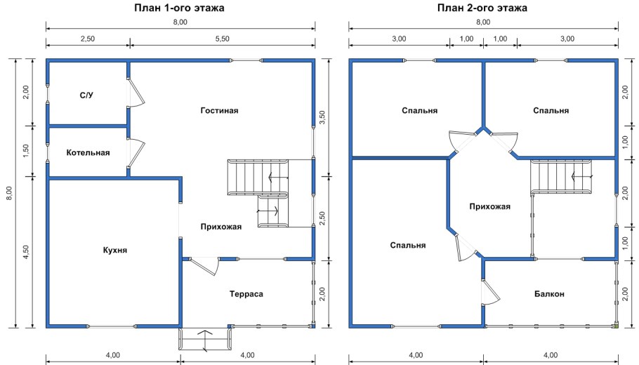Планировка дома 8 на 8 двухэтажный