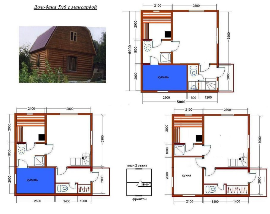 Баня 5х6 планировка с мансардой