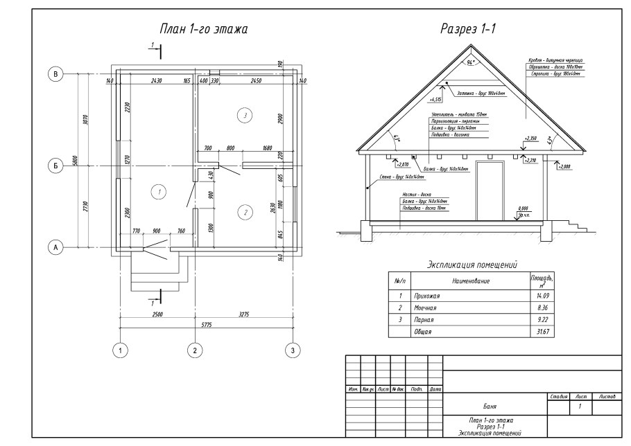 Баня из бруса 150х150 чертеж