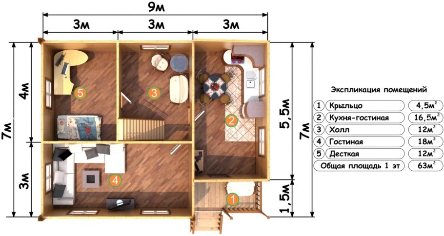 Проект каркасного дома 7х9