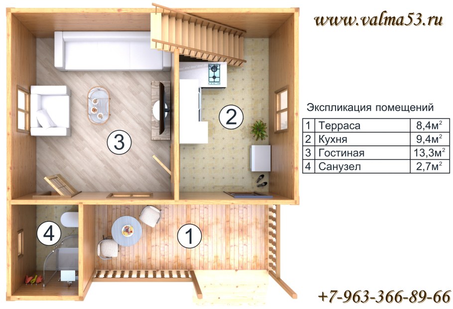 Проект дачного домика 6х6 двухэтажный