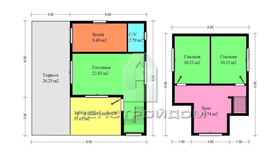 Планировка дома из бруса