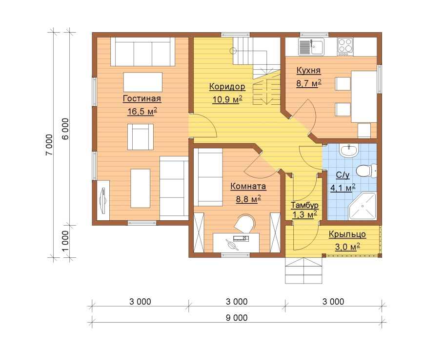 Планировка дома 7 на 7 одноэтажный