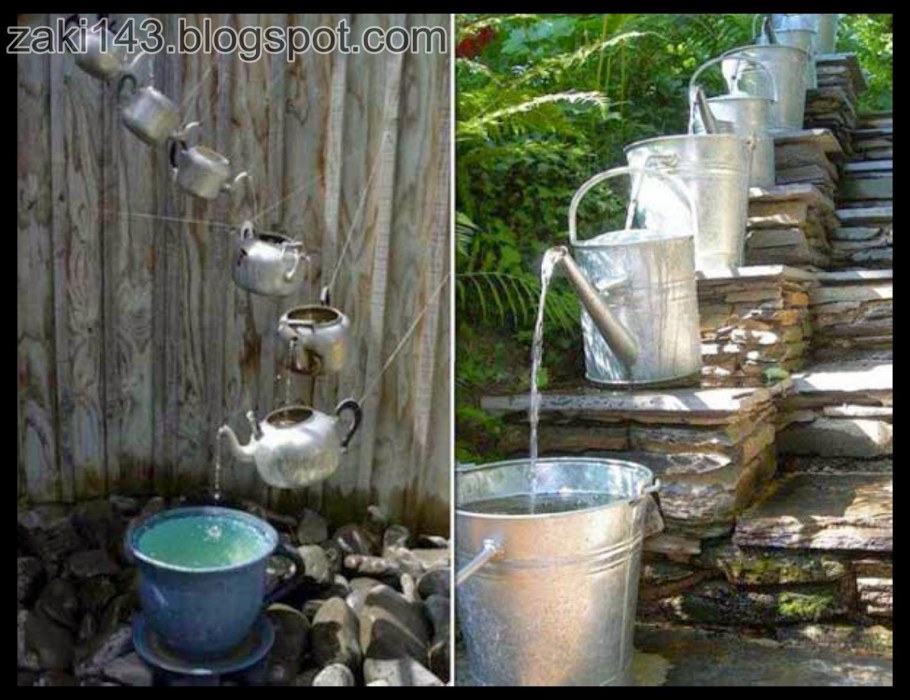 Фонтан из лейки в саду своими