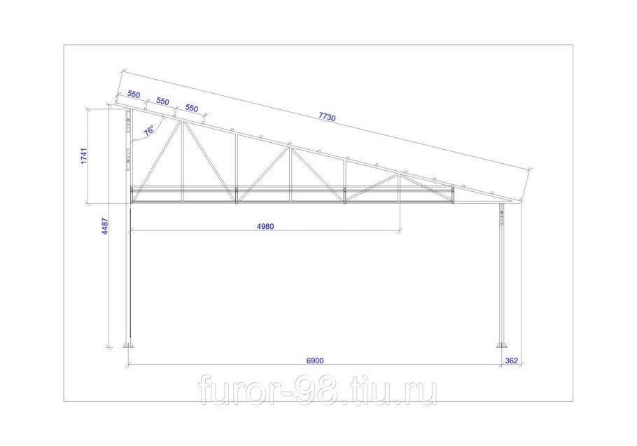 Ферма для навеса из профильной трубы 6м