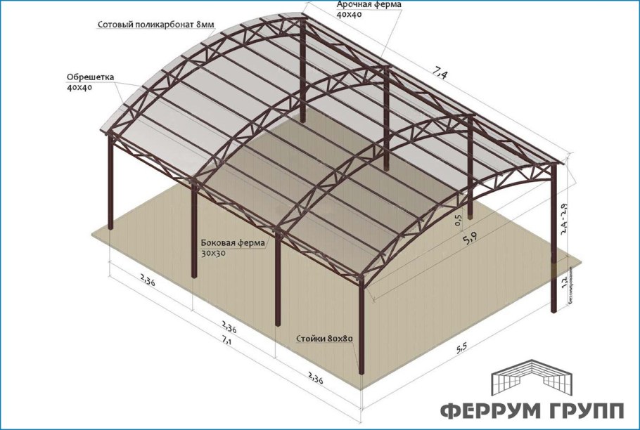 Фермы для односкатного навеса чертеж