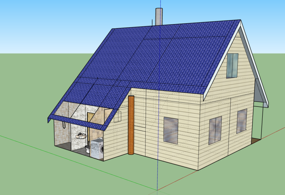 Пристройка к дачному дому с душем и туалетом