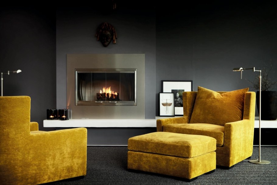 Гостиная в горчичных тонах