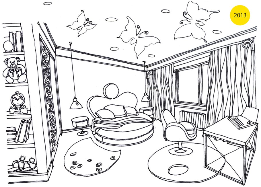 Эскиз комнаты с мебелью