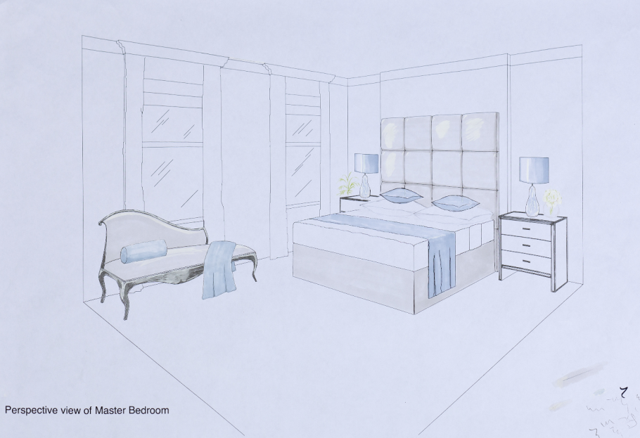 Эскиз комнаты детской черно белый