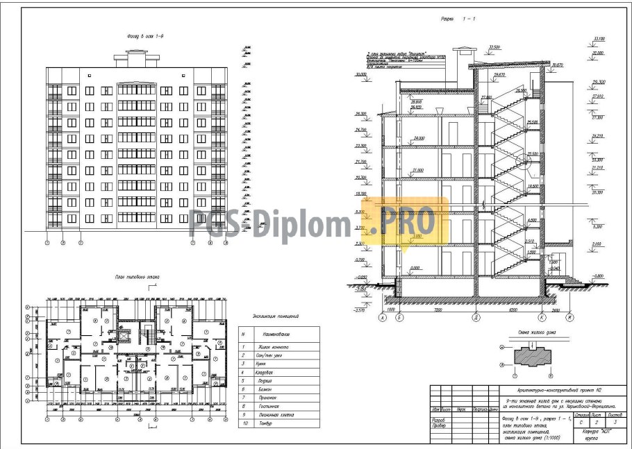 Разрез 5 этажного дома чертеж