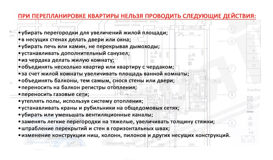 При перепланировке жилого помещения запрещено