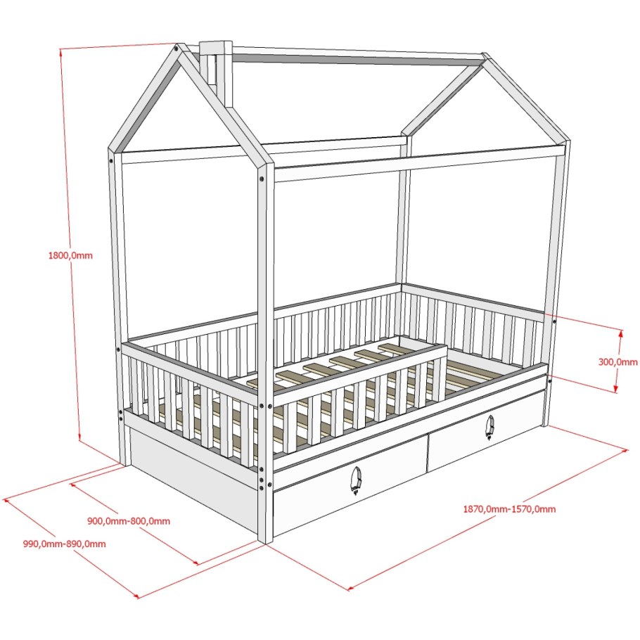 Детская кровать домик снизу диван чертеж