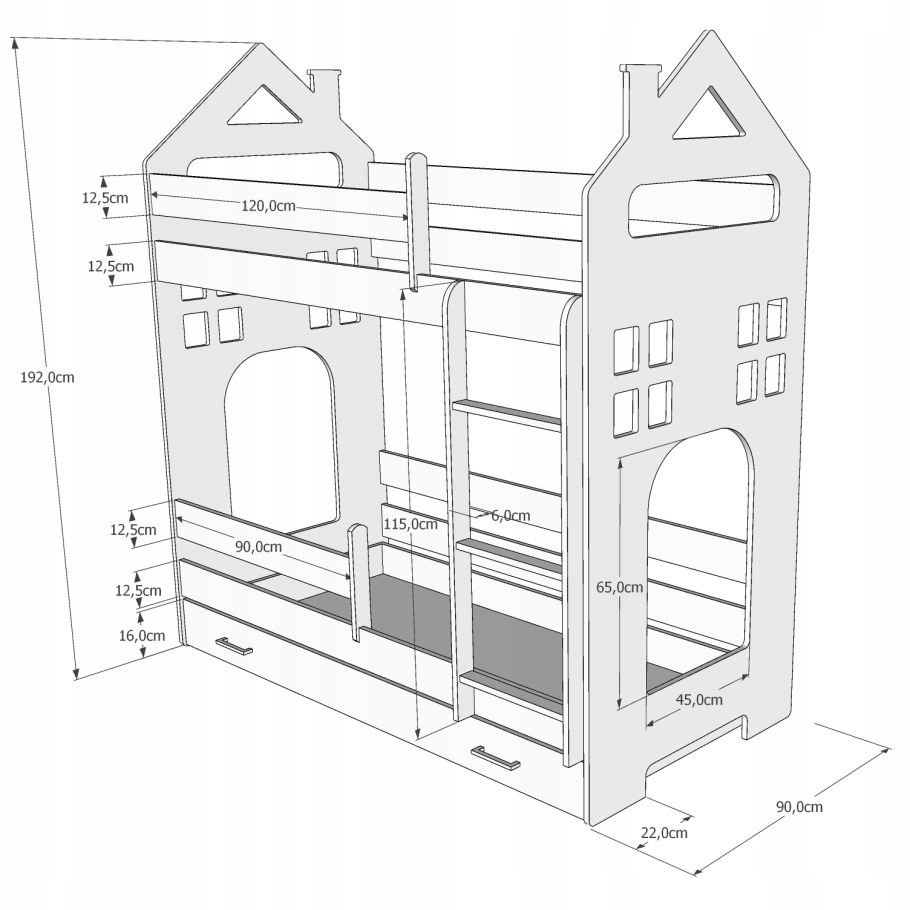 Двухъярусная кровать с размерами и чертежами 160/80