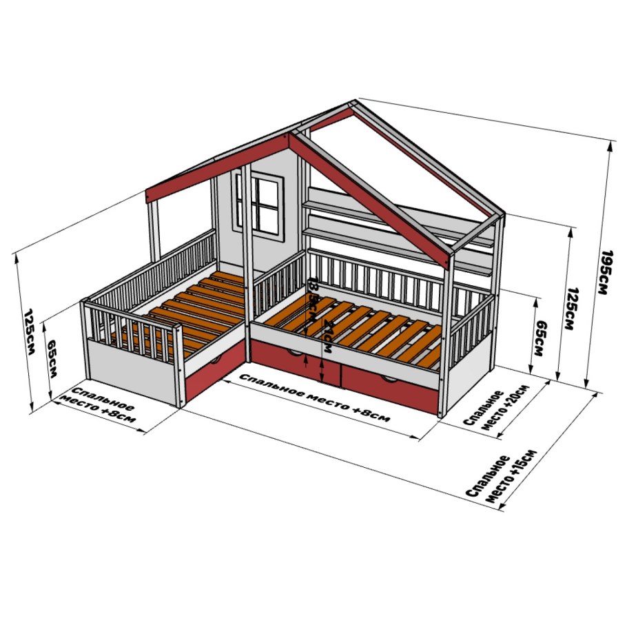 Чертеж двухъярусная кровать домик 90/190