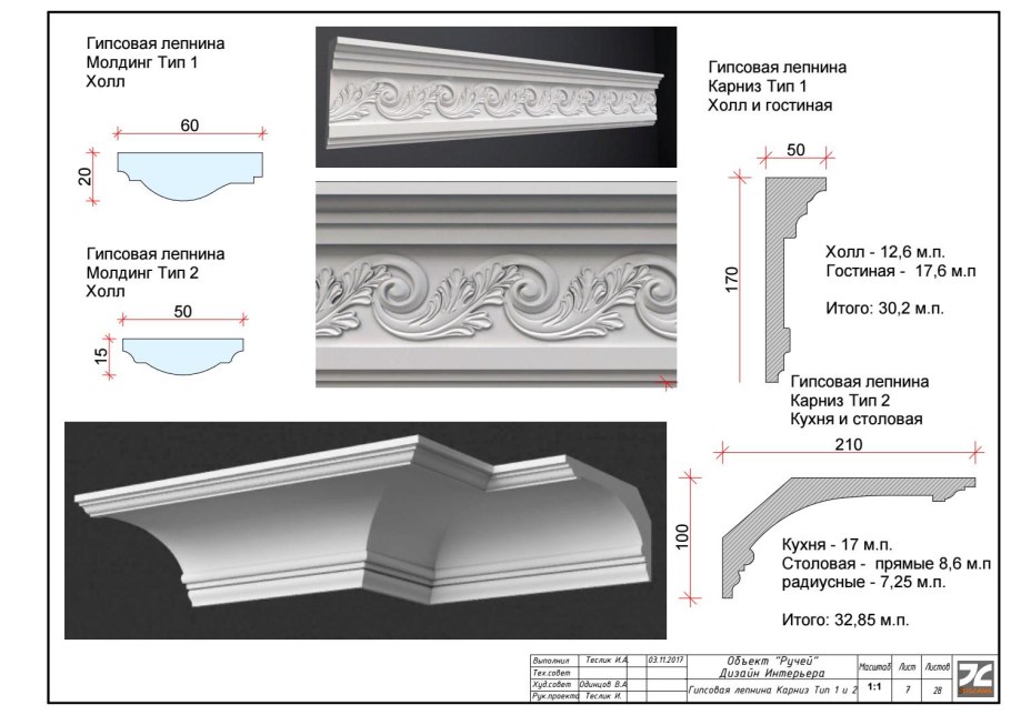 Карниз из гипса чертеж