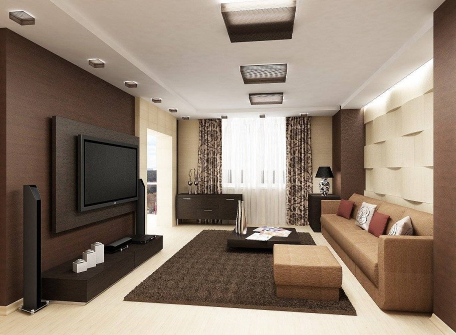 Гостиная в бежево коричневых тонах