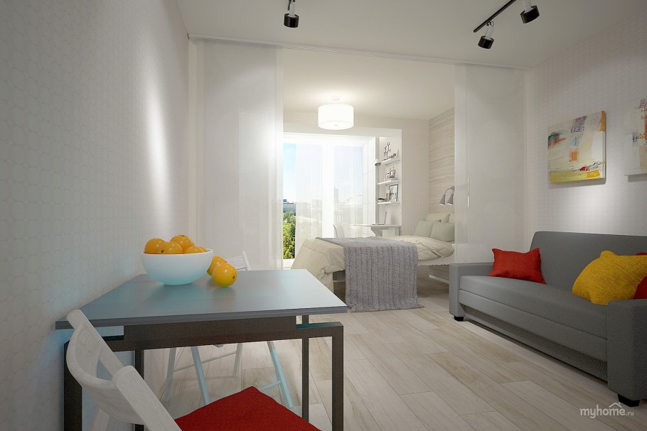 Студия 28 кв м планировка зонирование