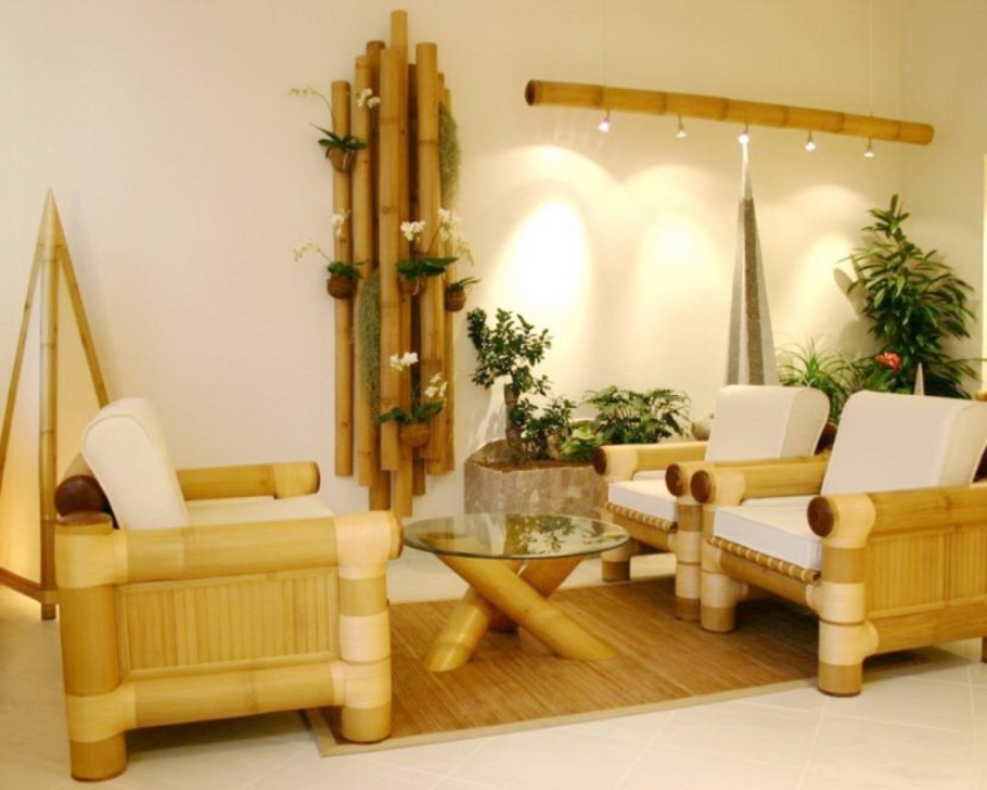 Бамбуковые стволы в интерьере