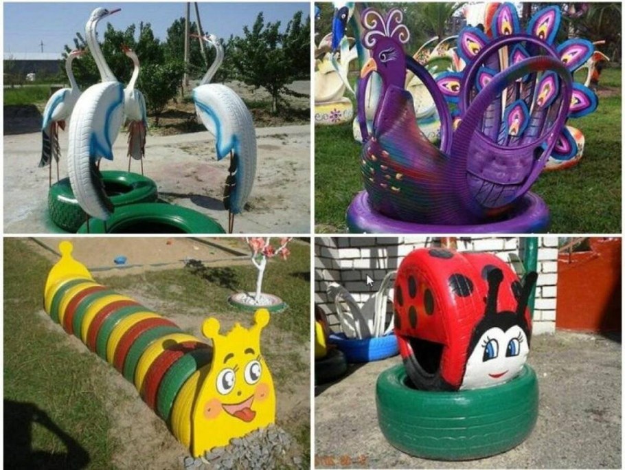Фигуры из колес для сада