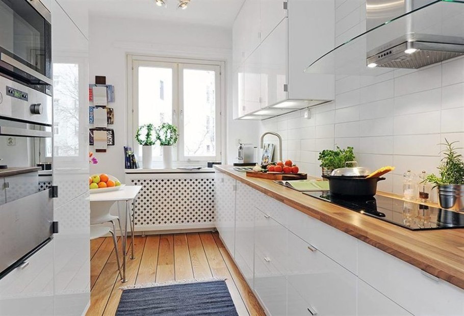 Интерьер вытянутой кухни