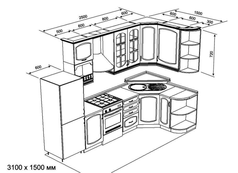Эскизы кухонных гарнитуров